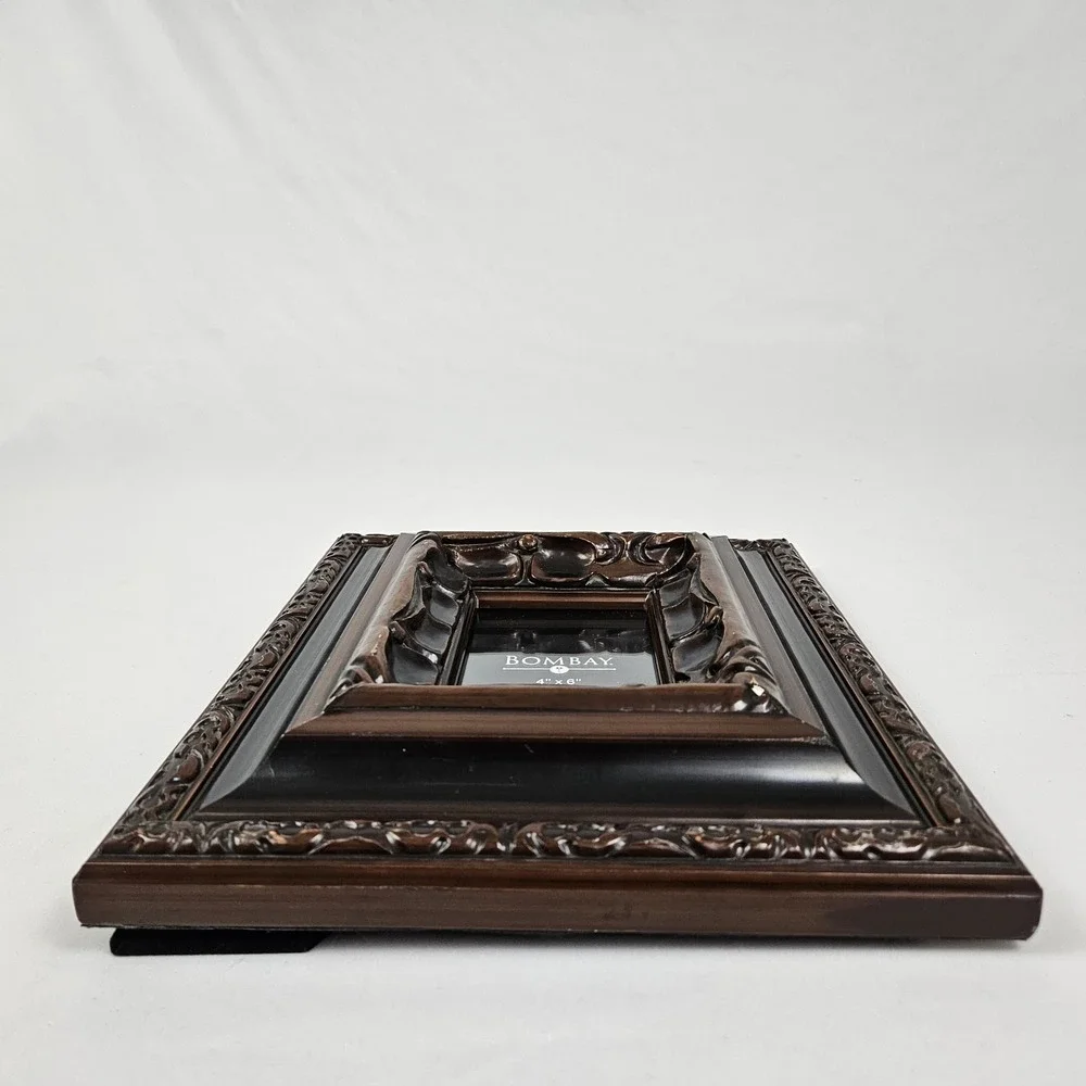 Vintage Bombay Deep Well Picture Frame Carved Mahogany 4x6 Ornate